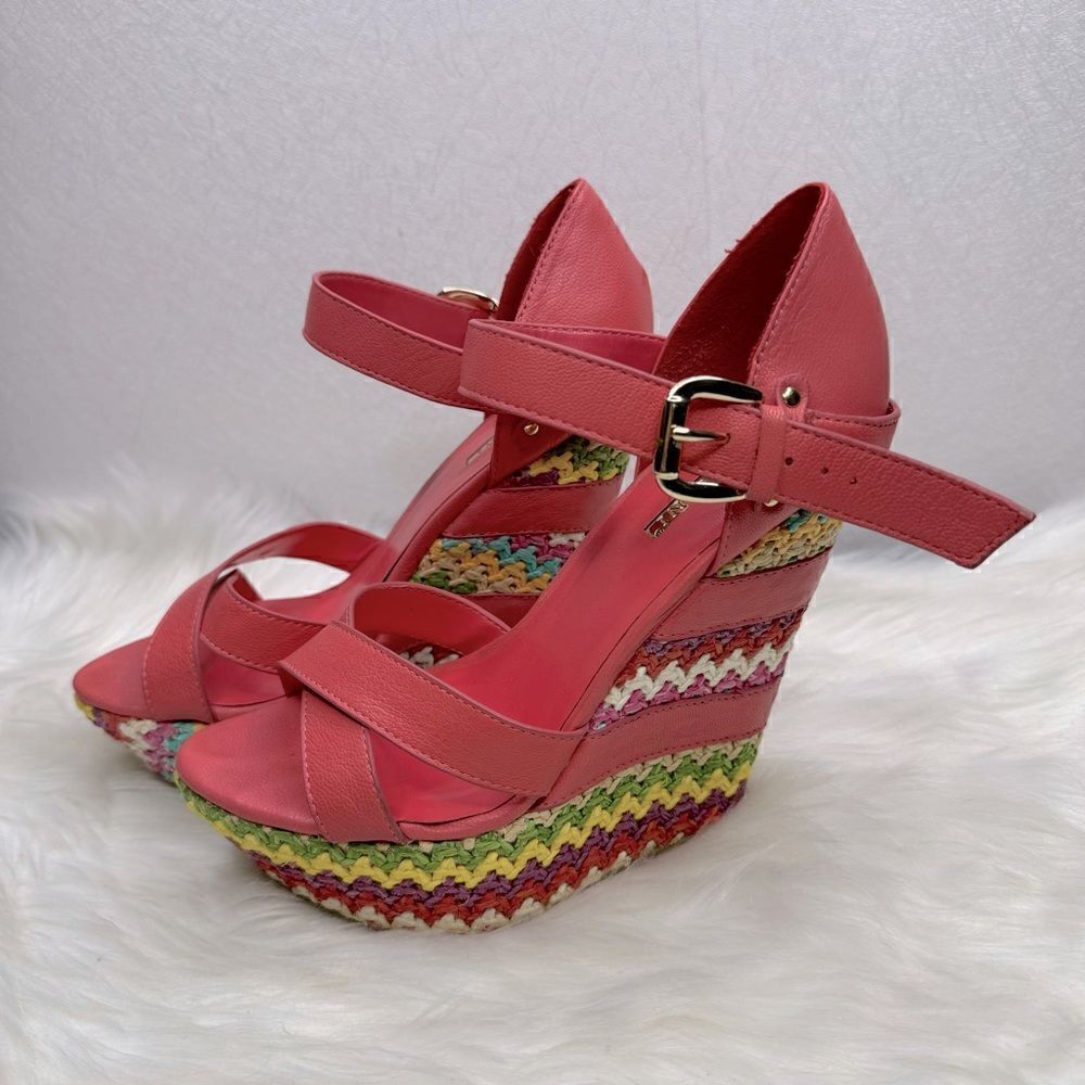 Basconi Leather Espadrille Woven Wedge Sandal 36